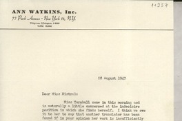 [Carta] 1947 Aug. 28, New York, [EE.UU.] [a] Gabriela Mistral, Santa Barbara, Calif[ornia], [EE.UU.]