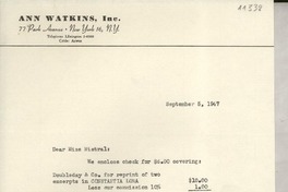 [Carta] 1947 Sept. 5, New York, [EE.UU.] [a] Gabriela Mistral, Santa Barbara, Calif[ornia], [EE.UU.]
