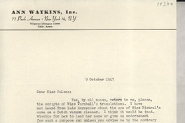 [Carta] 1947 Oct. 9, New York, [EE.UU.] [a] C[onsuelo] Salena [i.e. Saleva], Santa Barbara, Calif[ornia], [EE.UU.]