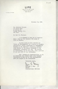 [Carta] 1954 Nov. 16, [New York] [a] Gabriela Mistral, New York