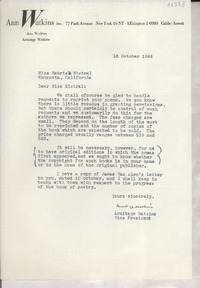[Carta] 1946 Oct. 16, [New York, EE.UU.] [a] Gabriela Mistral, Monrovia, California