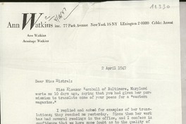 [Carta] 1947 Apr. 2, [New York, EE.UU.] [a] Gabriela Mistral, Monrovia, California