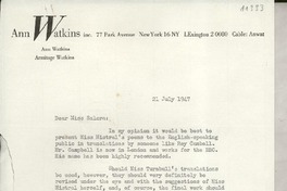 [Carta] 1947 July 21, [New York, EE.UU.] [a] Consuelo Saleva, Santa Barbara, California