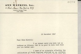 [Carta] 1947 Dec. 22, [New York, EE.UU.] [a] Gabriela Mistral, Santa Barbara, California