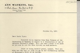 [Carta] 1951 Oct. 31, New York, [EE.UU.] [a] Doris Dana, New York, [EE.UU.]