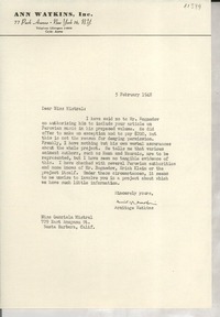 [Carta] 1948 Feb. 5, [New York, EE.UU.] [a] Gabriela Mistral, Santa Barbara, California