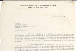 [Carta] 1952 mar. 4, Santiago [a] Gabriela Mistral, Génova
