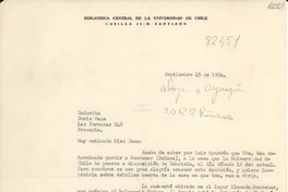 [Carta] 1954 sept. 15, Santiago [a] Gabriela Mistral, Santiago