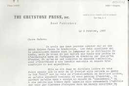 [Carta] 1942 févr. 3, New York, [EE.UU.] [a] Gabriela Mistral, Petropolis, Brazil