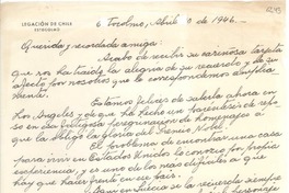 [Carta] 1946 abr., Estocolmo [a] Gabriela Mistral
