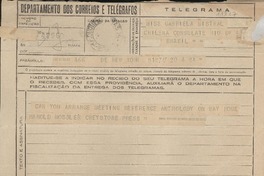 [Telegrama] [1942], New York, [EE.UU.] [a] Gabriela Mistral, Rio [de Janeiro], Brasil