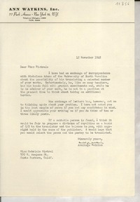 [Carta] 1948 Nov. 12, [New York, EE.UU.] [a] Gabriela Mistral, Santa Barbara, California
