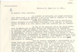 [Carta] 1950 jun. 1, México D.F. [a] Gabriela [Mistral]