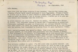 [Carta] 1942 sept. 4, New York, [EE.UU.] [a] Gabriela Mistral, Petropolis, Bresil