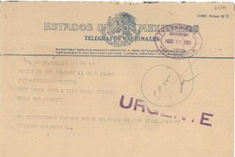 [Telegrama] 1950 ago. 11, México D.F. [a] Gabriela Mistral, Jalapa, [Veracruz, México]