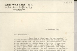 [Carta] 1949 Nov. 11, [New York] [a] Gabriela Mistral, México D. F.