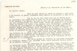 [Carta] 1948 nov. 18, México D. F. [a] Gabriela Mistral
