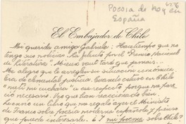 [Tarjeta] 1951 ago. 10, Montevideo, [Uruguay] [a] Gabriela [Mistral]