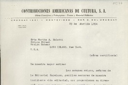 [Carta] 1954 abr. 23, Montevideo, Uruguay [a] Martha A. Salotti, Long Island, New York