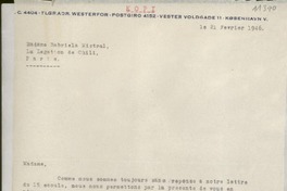 [Carta] 1946 févr. 21, [Copenhague], [Dinamarca] [a] Babriela [i.e. Gabriela] Mistral, Paris, [France]