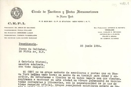 [Carta] 1954 jul. 25, New York [a] Gabriela Mistral, Roslyn Harbor, [Estados Unidos]