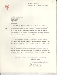 [Carta] 1954 Dec. 10, Washington, D.C., [EE.UU.] [a] Gabriela Mistral, Long Island, [New York], [EE.UU.]