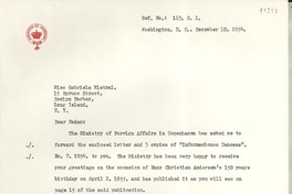 [Carta] 1954 Dec. 10, Washington, D.C., [EE.UU.] [a] Gabriela Mistral, Long Island, [New York], [EE.UU.]