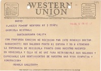 [Telegrama] 1948 jul. 9, New York, [EE.UU.] [a] Gabriela Mistral, Santa Barbara, Calif., [EE.UU.]