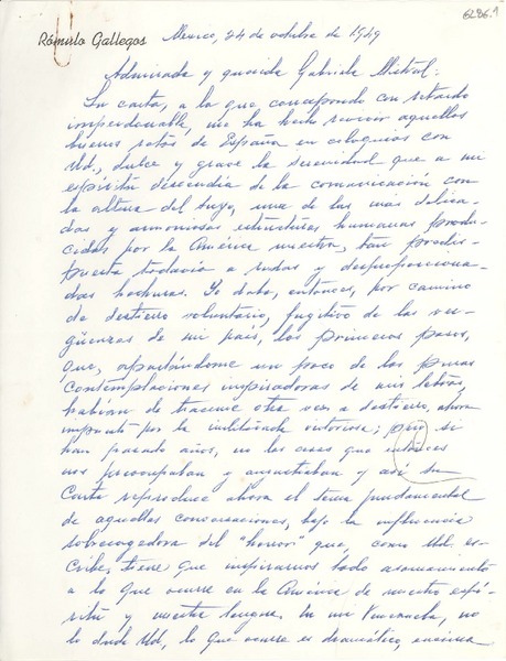 [Carta] 1949 oct. 24, México [a] Gabriela Mistral