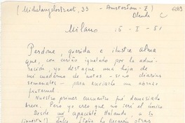 [Carta] 1951 ene. 15, Amsterdam, Holanda [a] Gabriela Mistral, Milán.