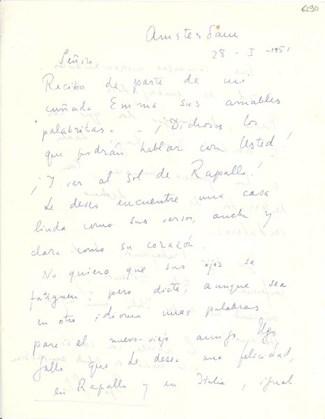 [Carta] 1951 ene. 28, Amsterdam [a] Gabriela Mistral