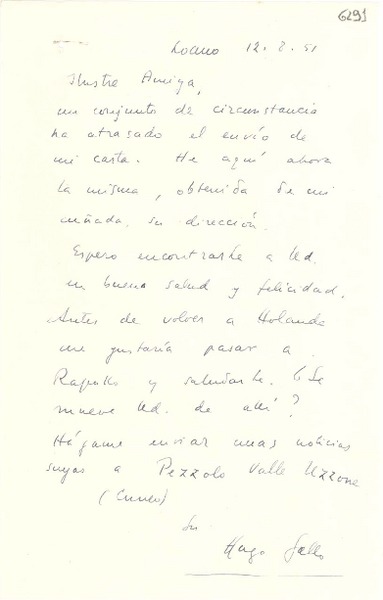 [Carta] 1951 ago. 12, Lucano, [Italia] [a] Gabriela Mistral