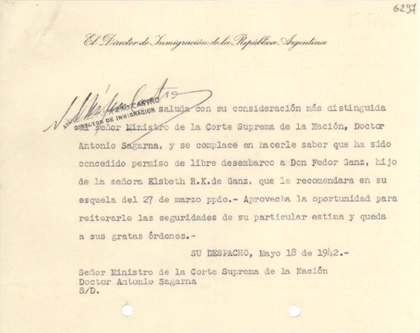 [Carta] 1942 mayo 18, Buenos Aires [a] Antonio Sagarna