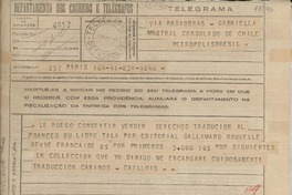[Telegrama] 1945 nov. 23, Paris [a] Gabriela Mistral, Petrópolis, [Brasil]