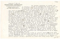 [Carta] 1944 feb. 7, San José, Costa Rica [a] Gabriela [Mistral]