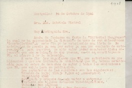 [Carta] 1946 oct. 24, Montpeller, [Francia] [a] Gabriela [Mistral]