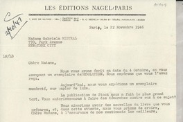 [Carta] 1946 nov. 22, Paris, [France] [a] Gabriela Mistral, New York, [EE.UU.]