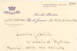 [Carta] 1944 oct. 12, Río de Janeiro [a] Gabriela Mistral