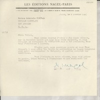 [Carta] 1947 janv. 6, Paris, [France] [a] Gabriela Mistral, Los Angeles, EE.UU.
