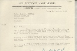 [Carta] 1947 janv. 6, Paris, [France] [a] Gabriela Mistral, Los Angeles, EE.UU.