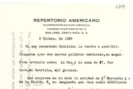 [Carta] 1950 dic. 3, San José, Costa Rica [a] Gabriela [Mistral]