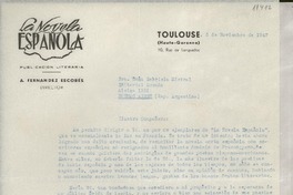 [Carta] 1947 nov. 3, Toulouse, [Francia] [a] Gabriela Mistral, Editorial Losada, Buenos Aires, Argentina