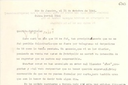 [Carta] 1946 oct. 31, Río de Janeiro [a] Gabriela Mistral