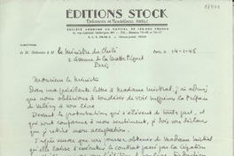[Carta] 1946 janv. 14, París [al] Ministro de Chile, París