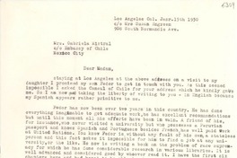 [Carta] 1950 ene. 15, Los Ángeles, California [a] Gabriela Mistral, México D. F.