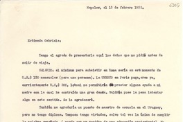 [Carta] 1952 feb. 15, Nápoles [a] Gabriela Mistral