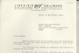 [Carta] 1946 janv. 16, París [a] Gabriela Mistral, París