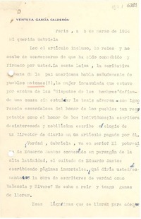 [Carta] 1934 mar. 5, París [a] Gabriela Mistral