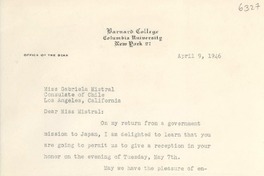 [Carta] 1946 abr. 9, New York, [EE. UU.] [a] Gabriela Mistral, Los Angeles, California, [EE.UU.]