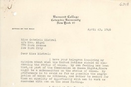 [Carta] 1946 abr. 23, New York, [Estados Unidos] [a] Gabriela Mistral, New York